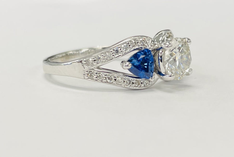 White Gold Certified Diamond And Sapphire Engagement Ring