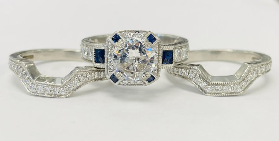 Platinum Sapphire And Diamond Wedding Set With GIA Certification