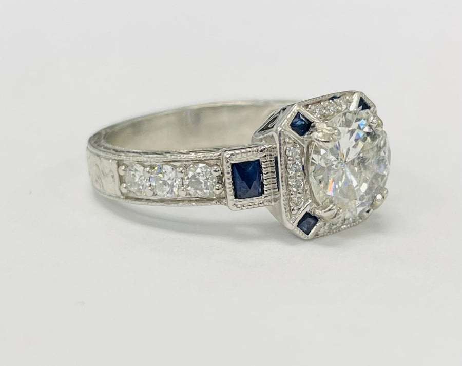 Platinum Sapphire And Diamond Wedding Set With GIA Certification