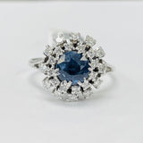 White Gold Sapphire Double Halo Diamond Ring