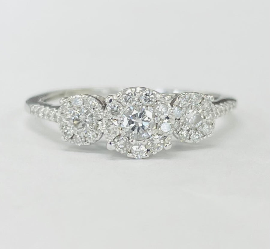 Simple Three Stone Composite Diamond Engagement Ring