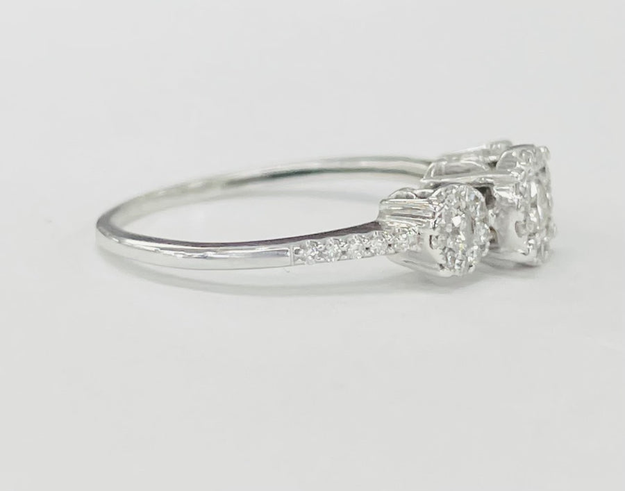 Simple Three Stone Composite Diamond Engagement Ring
