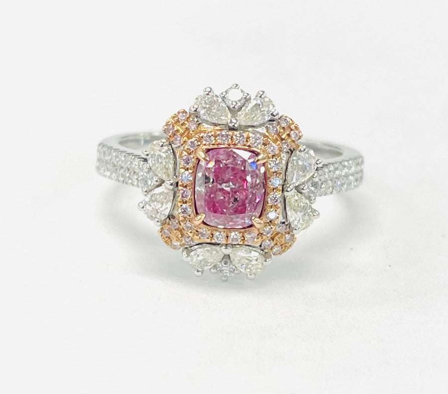 White Gold Natural Pink GIA Diamond Halo Engagement Ring
