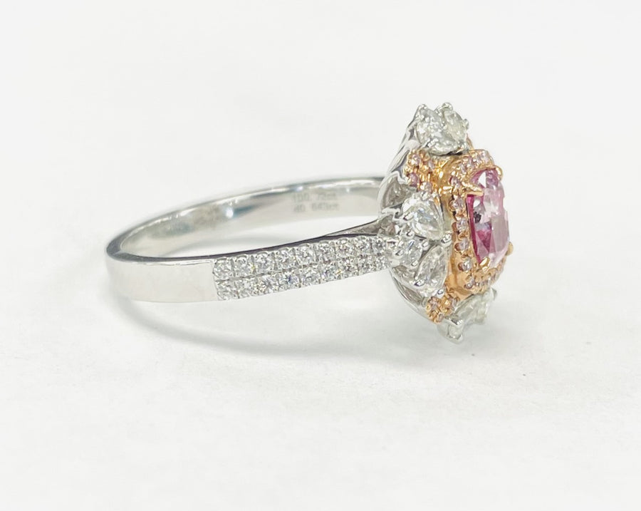 White Gold Natural Pink GIA Diamond Halo Engagement Ring