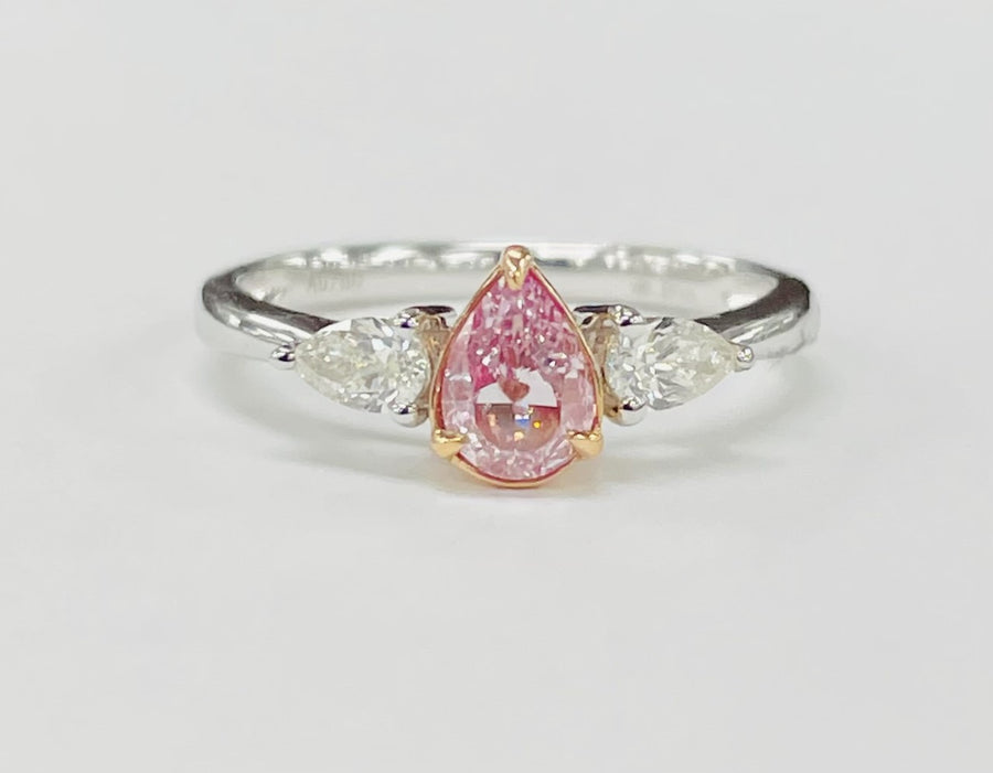 Three Stone Natural Pink Diamond GIA Engagement Ring
