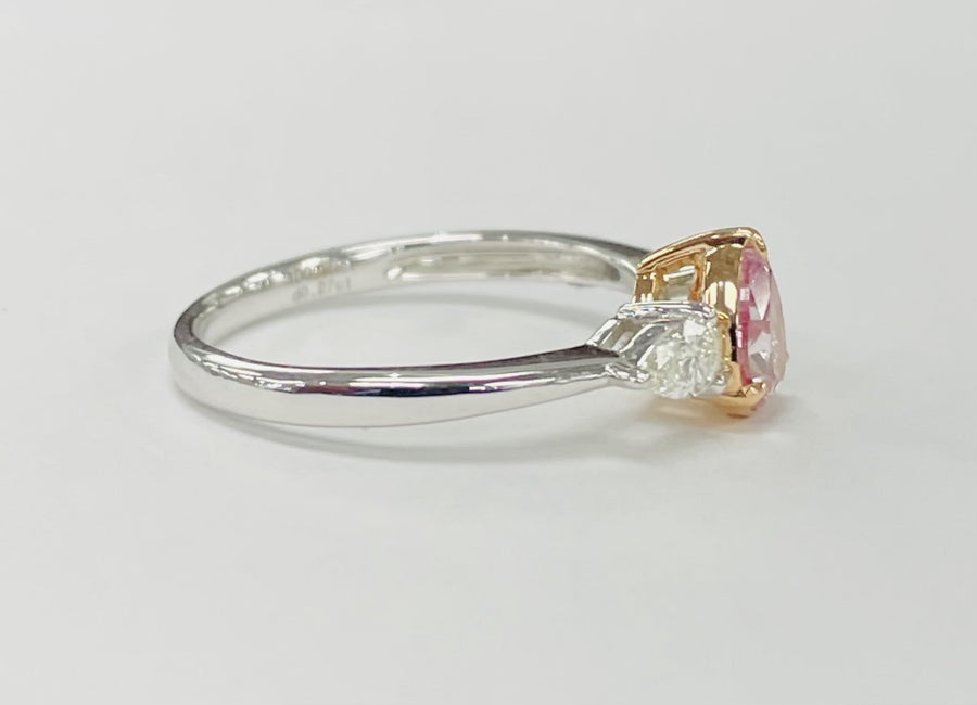 Three Stone Natural Pink Diamond GIA Engagement Ring