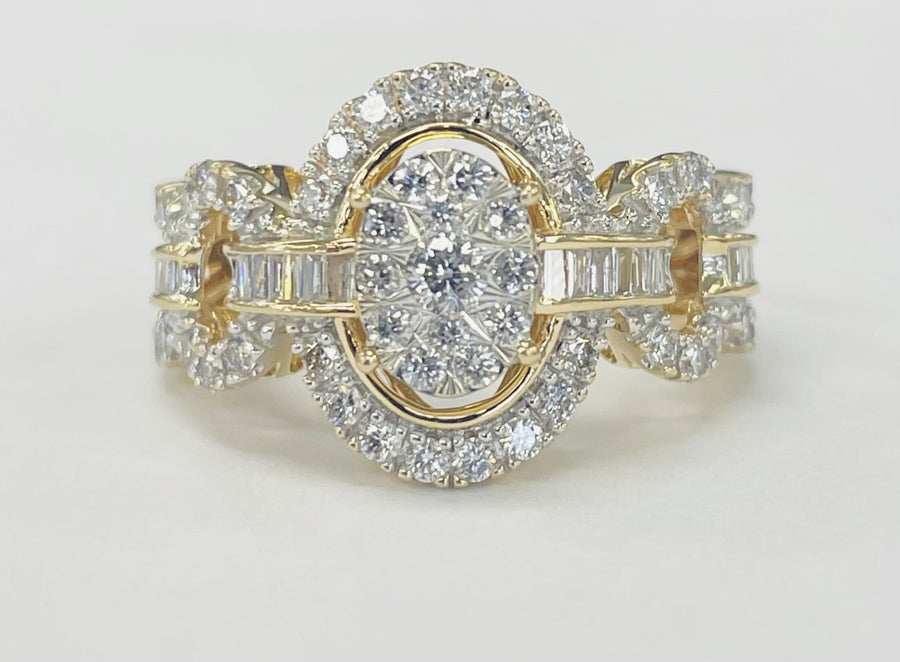 Yellow Gold Diamond COmposite Halo Link Engagement Ring