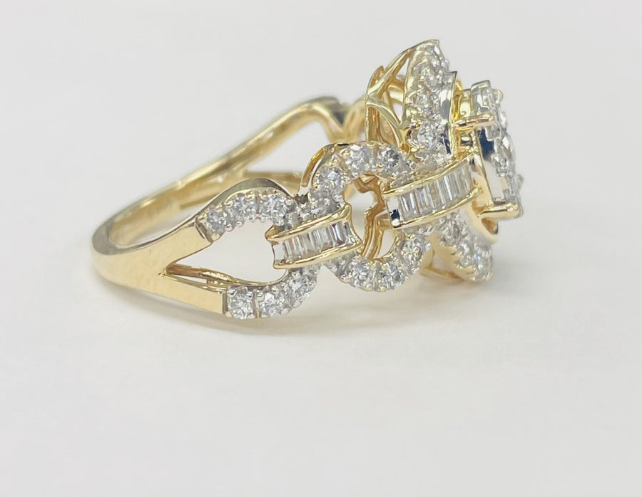Yellow Gold Diamond COmposite Halo Link Engagement Ring