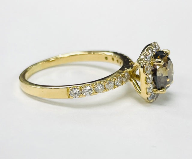 18KT Yellow Gold 2CT Chocolate Diamond Halo Engagement Ring