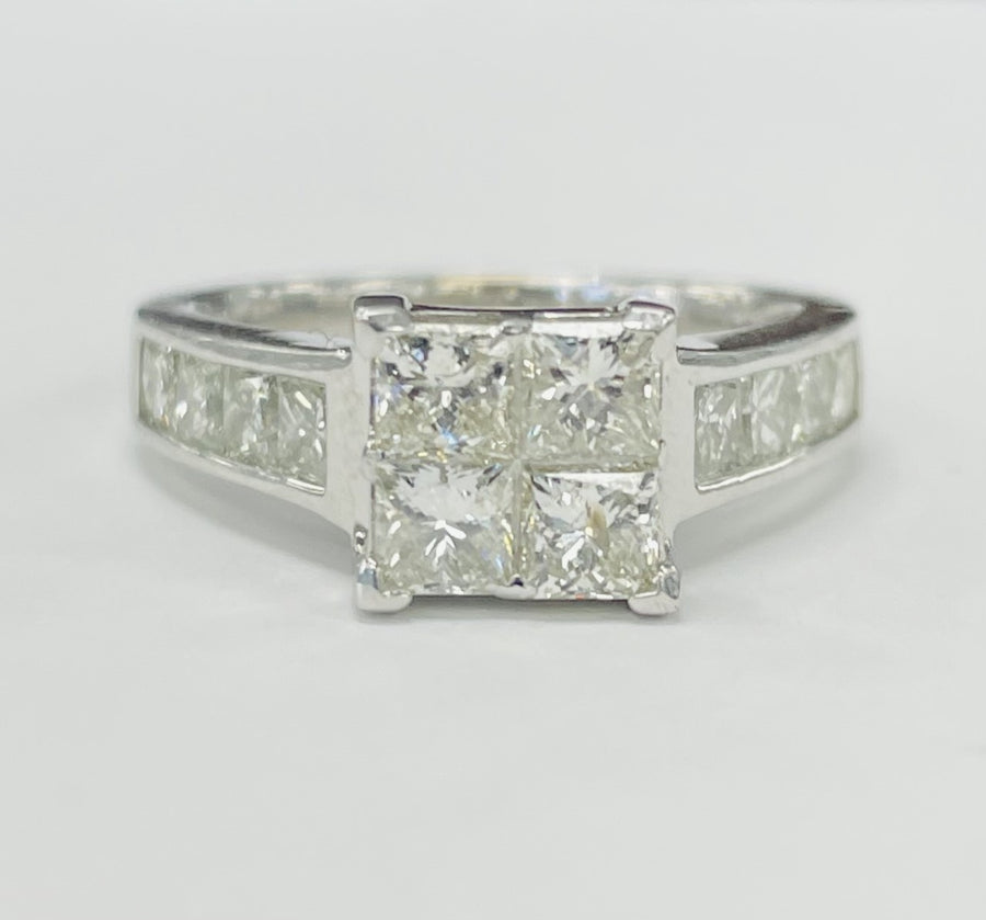1 1/2CTW Princess Cut Diamond Quad Engagement Ring