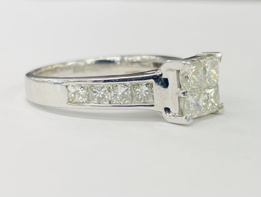 1 1/2CTW Princess Cut Diamond Quad Engagement Ring