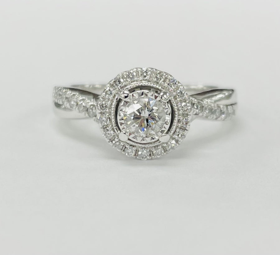 White Gold Illusion Set Halo Diamond Engagement Ring