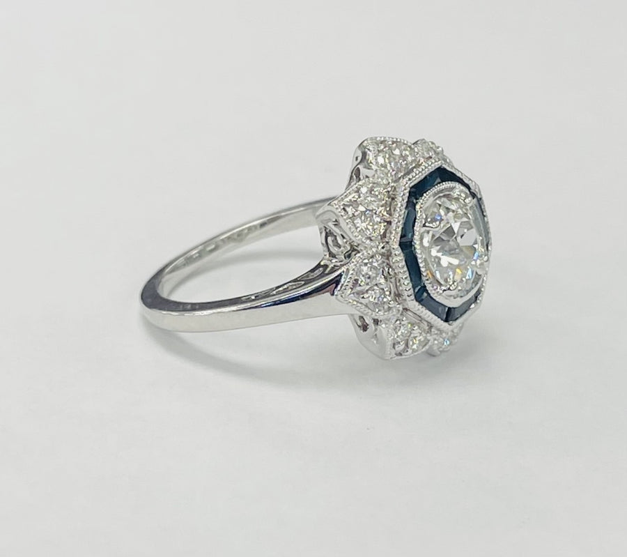 Vintage Inspired Ring W/Vintage GIA European Center Diamond
