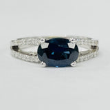 Elegant Deep Blue Sapphire And Diamond East/West Ring