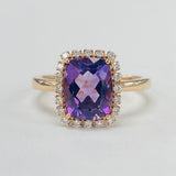 Vibrant Amethyst Halo Diamond Rose Gold Ring