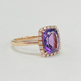 Vibrant Amethyst Halo Diamond Rose Gold Ring