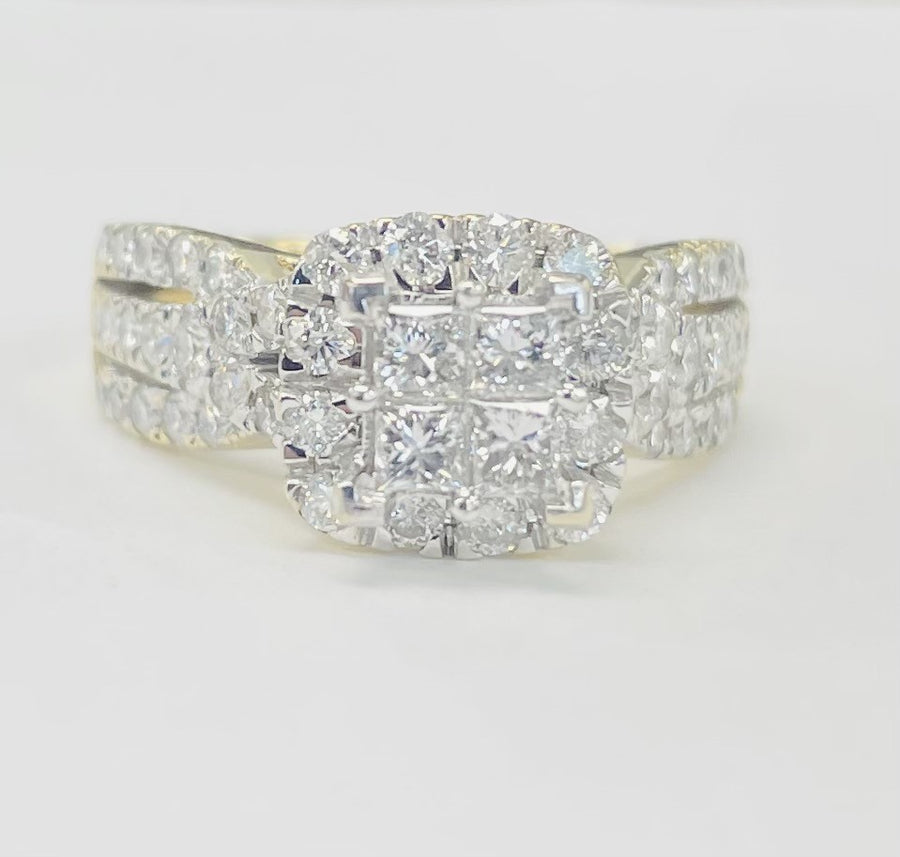 Yellow Gold Quad Diamond Engagement Ring