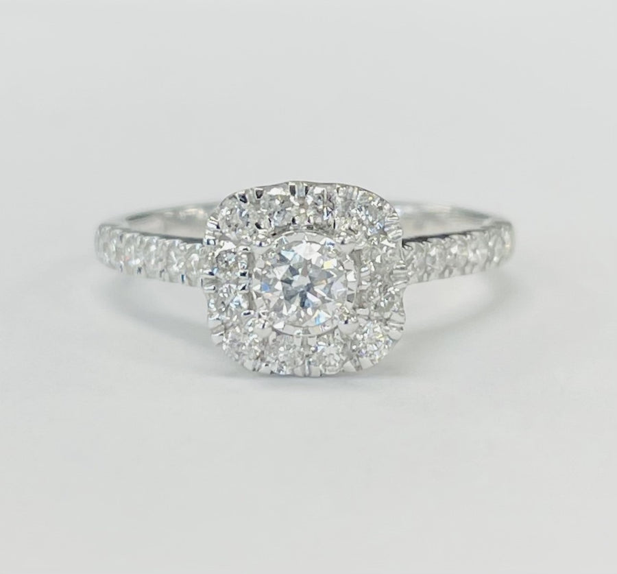 White Gold Illusion Set Halo Diamond Engagement Ring