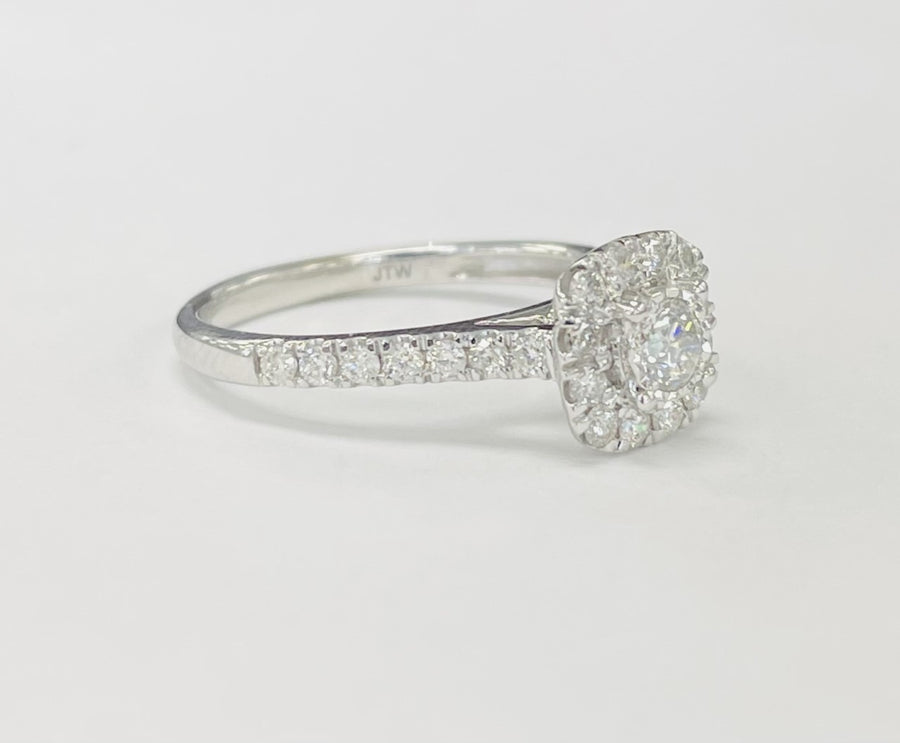 White Gold Illusion Set Halo Diamond Engagement Ring