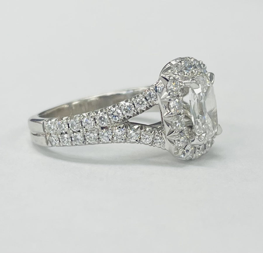 Henri Daussi Criss Cut Diamond Split Shank Halo Engagement Ring