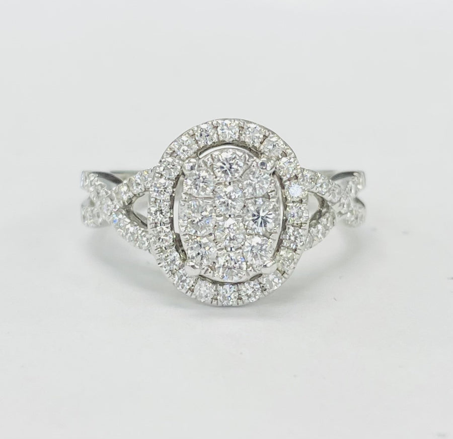 Pave Oval Style Halo Twist Diamond Engagement Ring