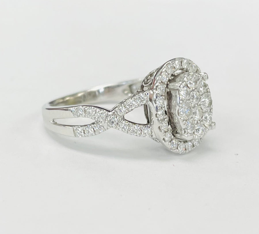 Pave Oval Style Halo Twist Diamond Engagement Ring