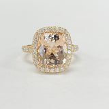 18KT Morganite And Diamond Halo Eternity Statement Ring W/ Alexanderite