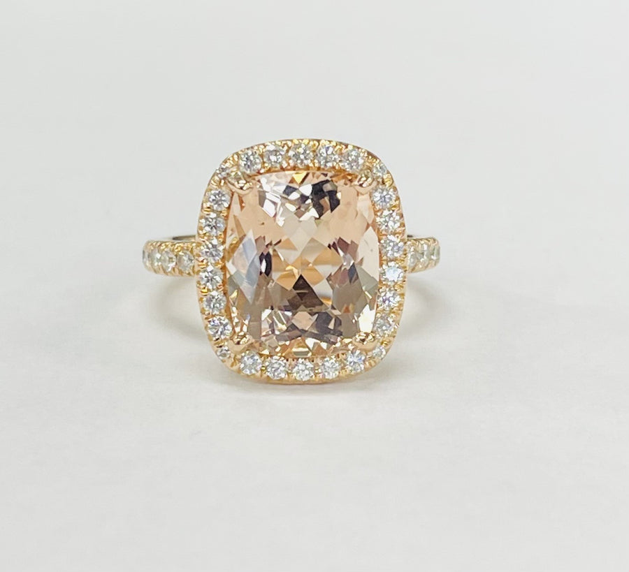 18KT Morganite And Diamond Halo Eternity Statement Ring W/ Alexanderite
