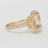 18KT Morganite And Diamond Halo Eternity Statement Ring W/ Alexanderite
