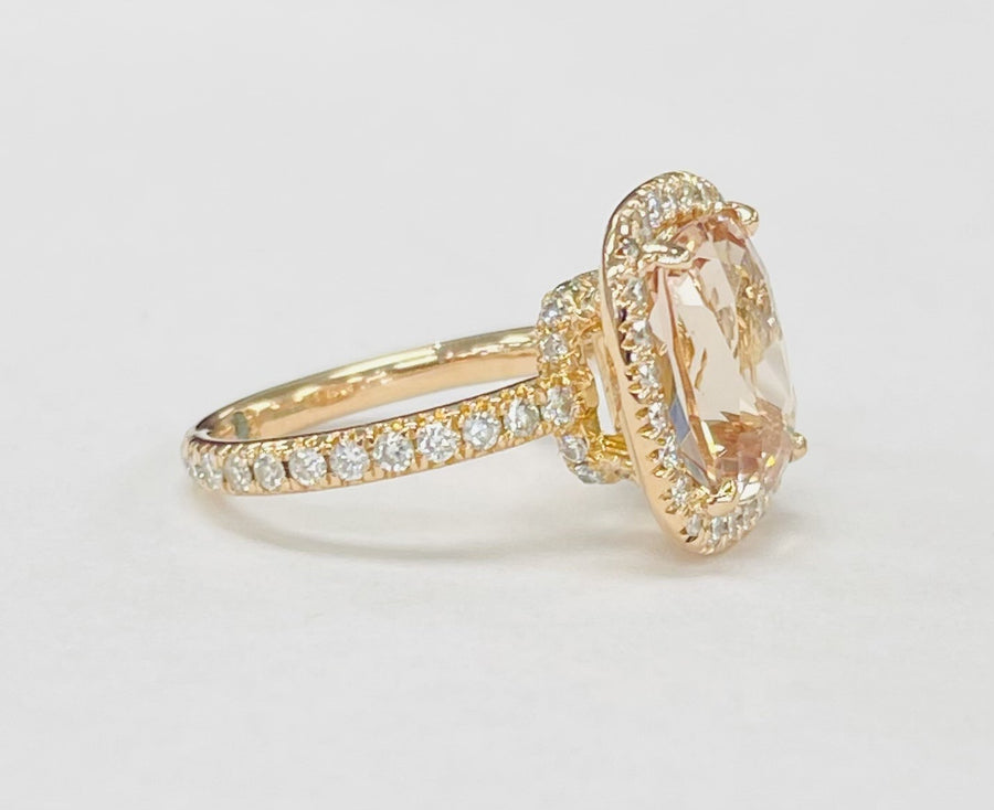 18KT Morganite And Diamond Halo Eternity Statement Ring W/ Alexanderite