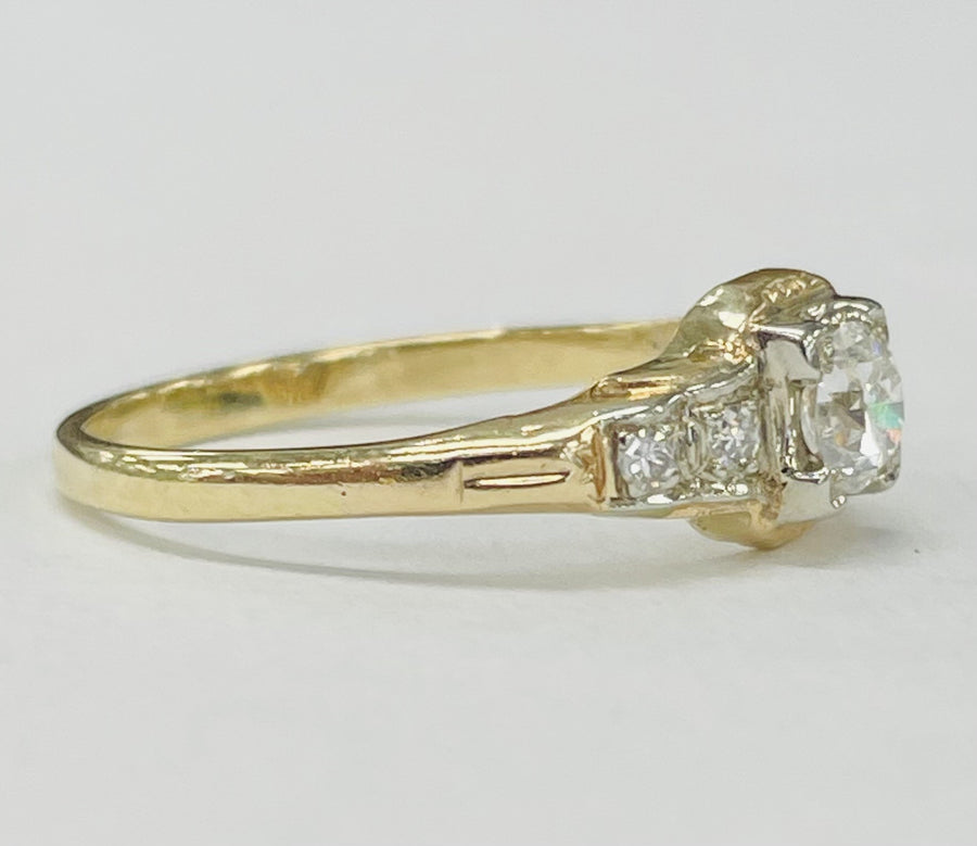 Dainty Yellow Gold Vintage European Cut Diamond Ring