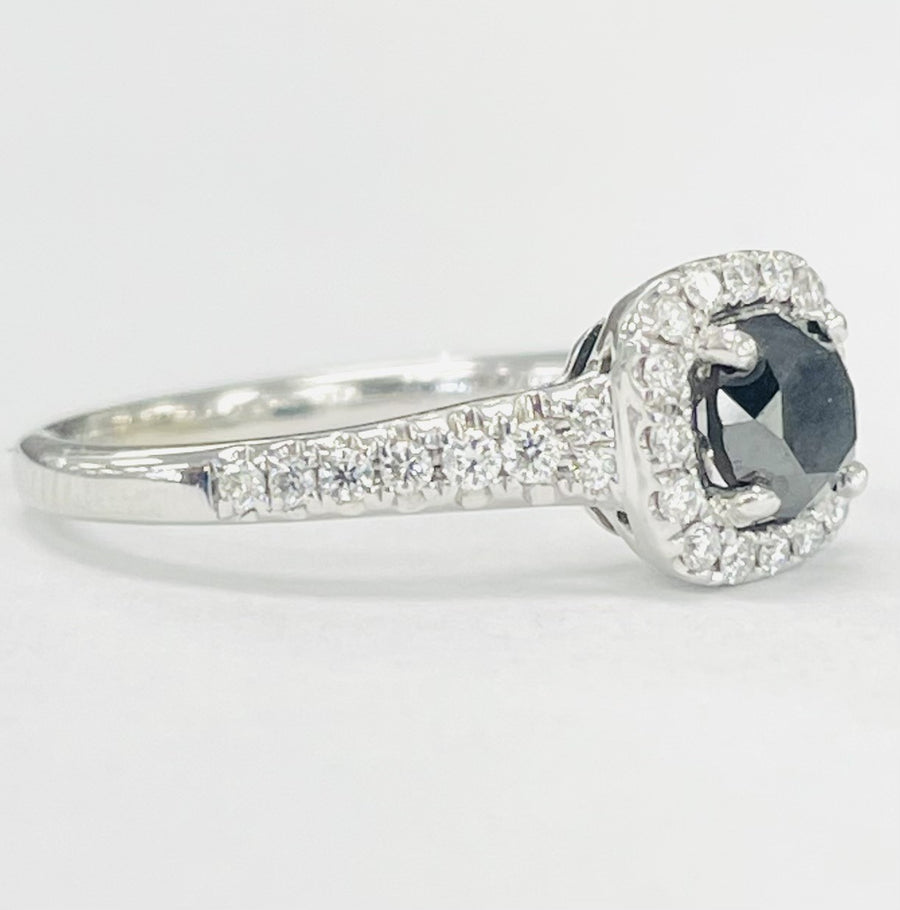 Elegant Black Diamond Halo Engagement Ring