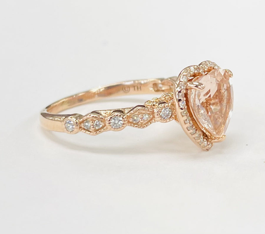 Fancy Rose Gold Morganite Heart Halo Ring