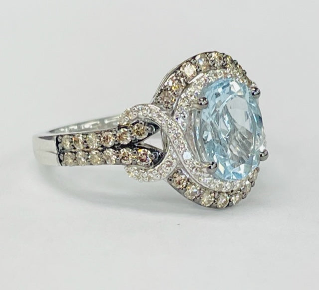 LeVian Double Halo Auqumarine And Diamond Ring