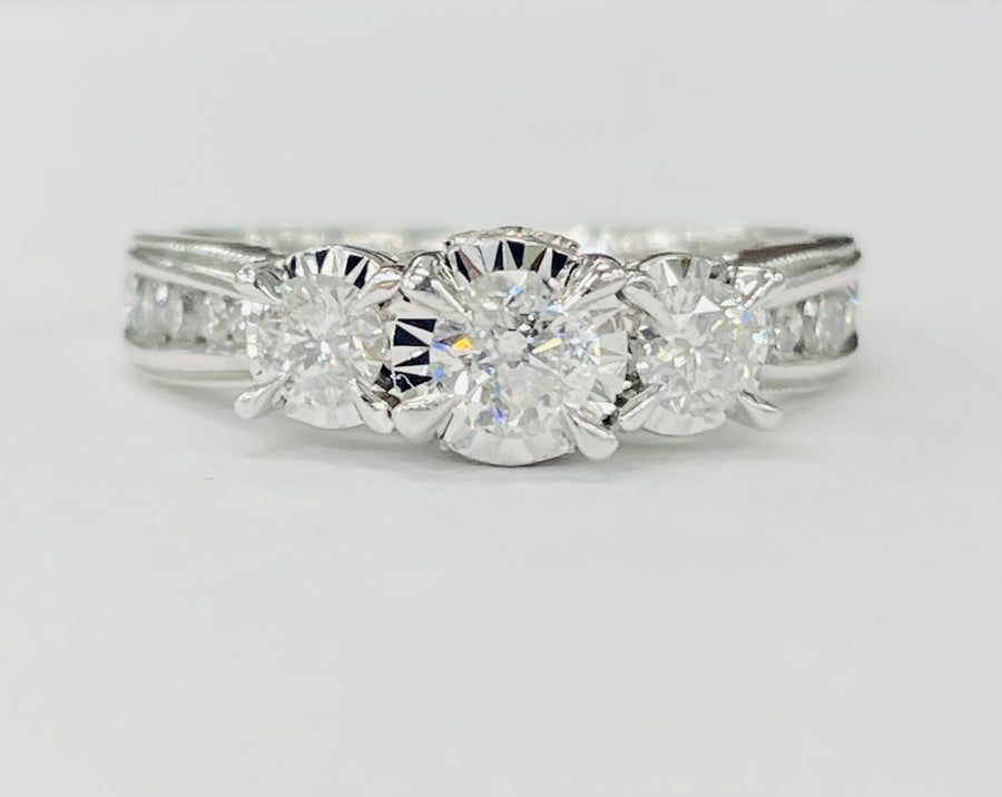 Three Stone Accented Diamond Engagement Ring