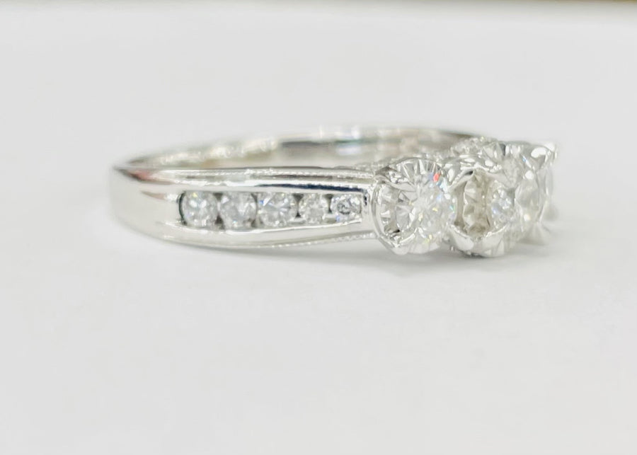 Three Stone Accented Diamond Engagement Ring