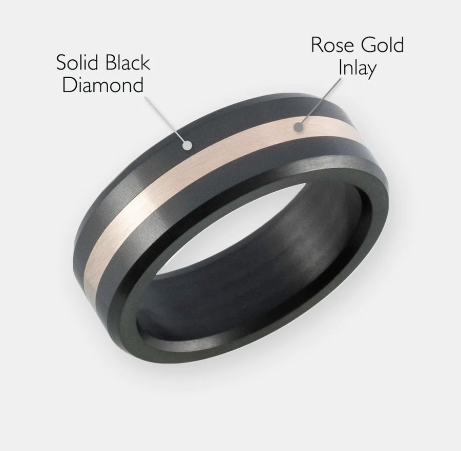 ELYSIUM ARES - SOLID BLACK DIAMOND RING - 18KT ROSE GOLD INLAY