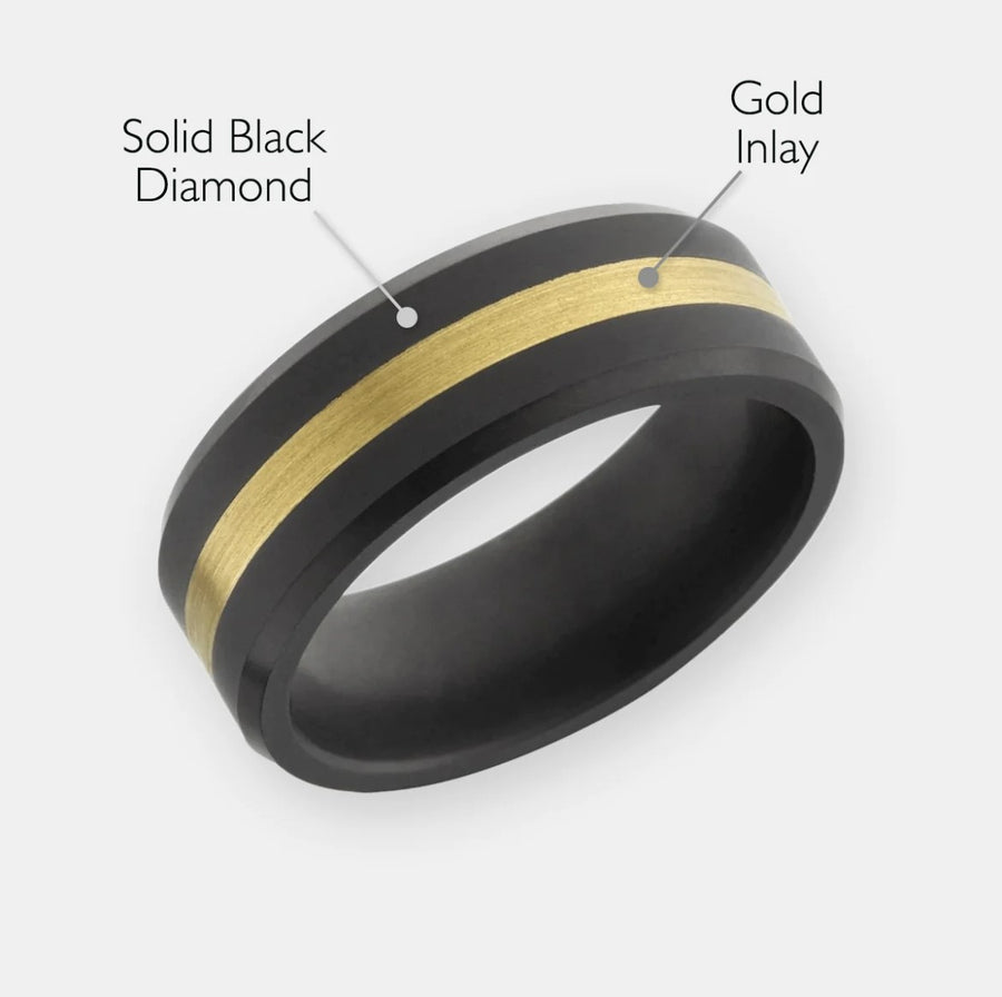 ELYSIUM ARES - SOLID BLACK DIAMOND RING - 24K YELLOW GOLD INLAY