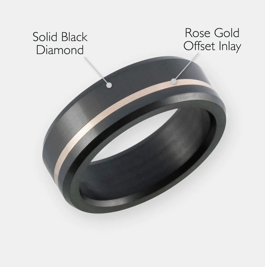ELYSIUM ARES - SOLID BLACK DIAMOND RING - OFFSET INLAY ROSE GOLD