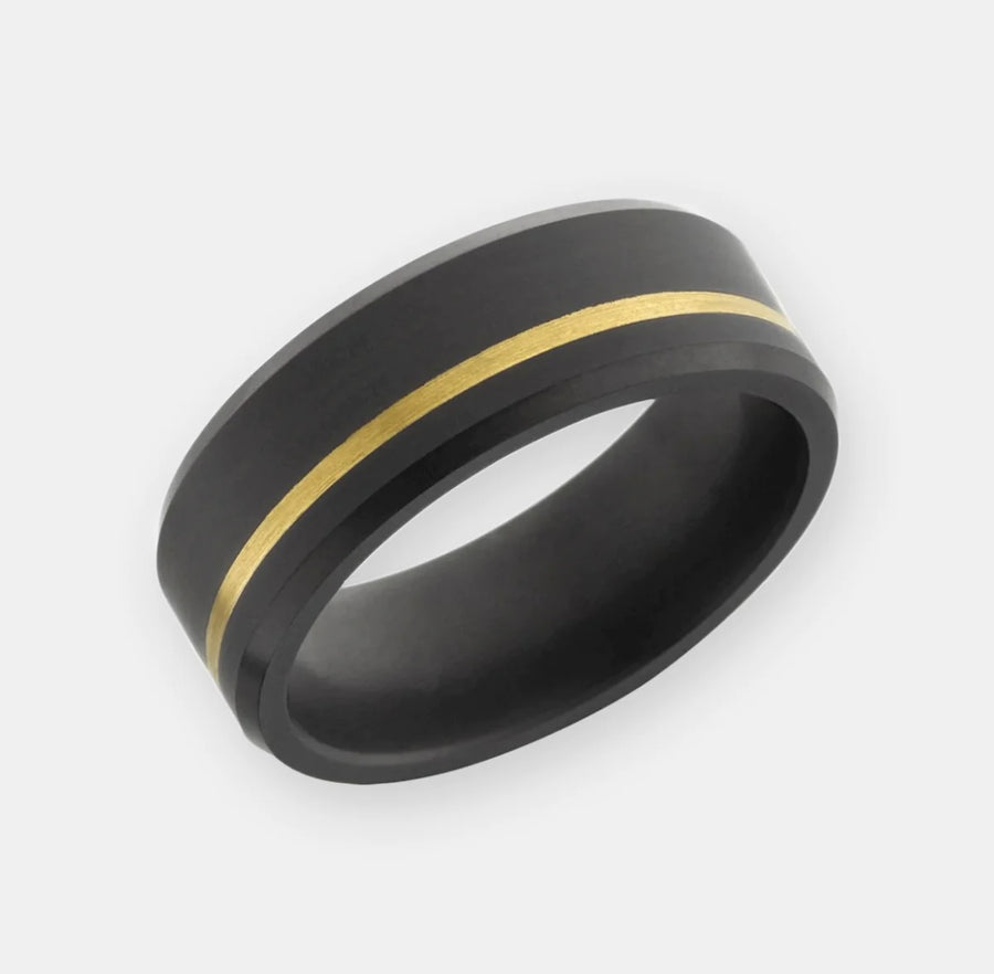 ELYSIUM ARES - SOLID BLACK DIAMOND RING - OFFSET INLAY YELLOW GOLD