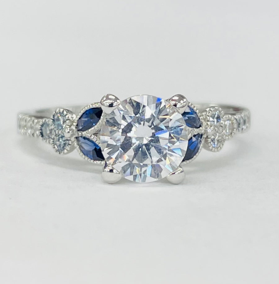 Romance - Vintage Inspired Sapphire And Diamond Floral Setting