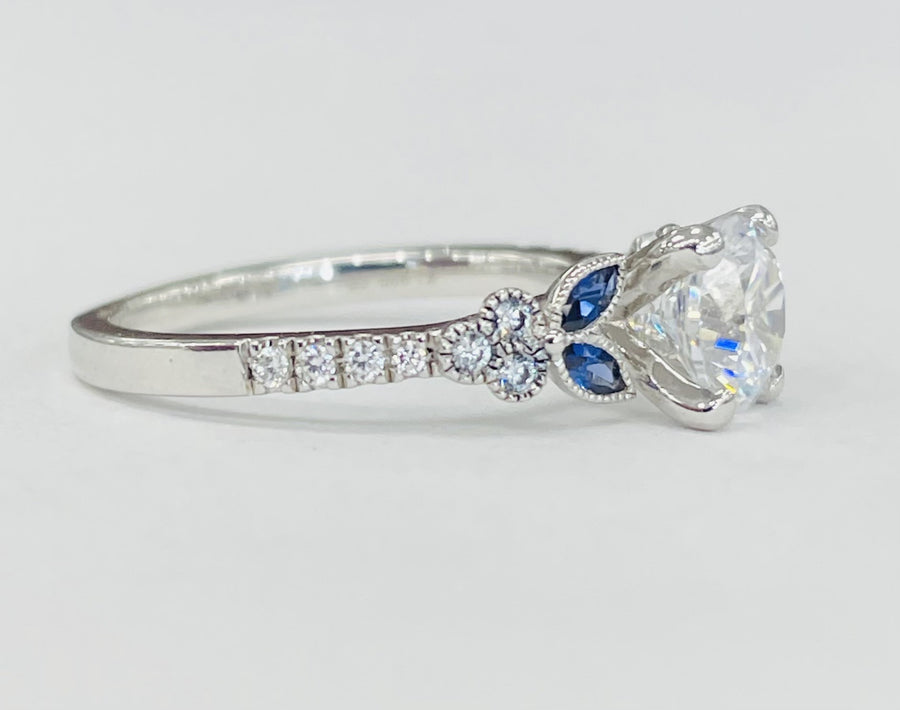Romance - Vintage Inspired Sapphire And Diamond Floral Setting