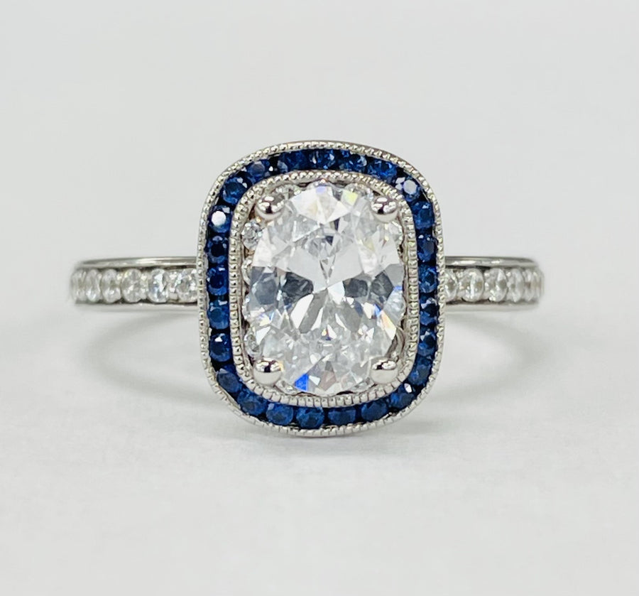 Romance - Vintage Inspired Sapphire Halo Diamond Setting
