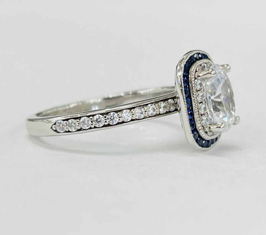 Romance - Vintage Inspired Sapphire Halo Diamond Setting
