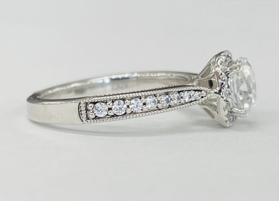 Romance - Vintage Inspired Tapered Diamond Halo Setting
