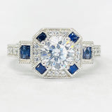Romance - Vintage Inspired Halo Sapphire And Diamond Setting