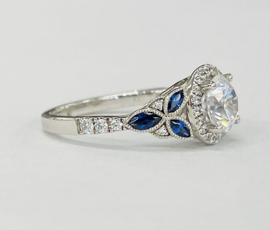 Romance - Floral Nature Diamond And Sapphire Halo Setting