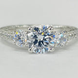 Noam Carver B206-01A Hand-Engraved Three-Stone Diamond Engagement Ring