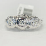 Simple Vintage Three Stone Filligree Diamond Ring