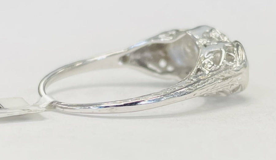 Simple Vintage Three Stone Filligree Diamond Ring